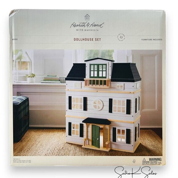 Hearth & Hand Magnolia Wood Toy Doll Townhouse with‎ Furniture -13pc Set - Picture 7 of 9
